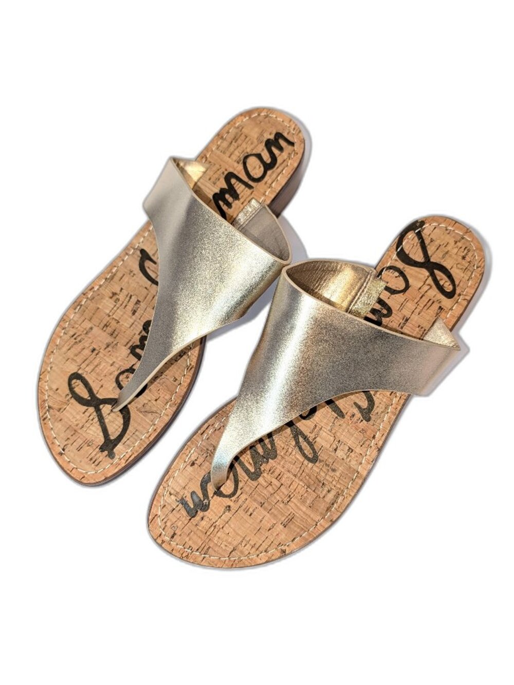 NWOT Sam Edelman | Gold Leather Jaynee T-Strap Thong Sandals | Size 9.5